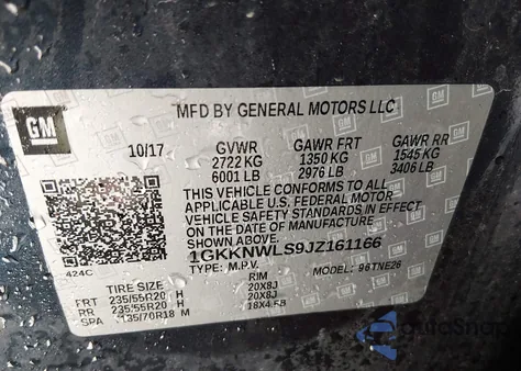 2018 GMC Acadia Slt-2 z USA, uszkodzony, nr VIN 1GKKNWLS9JZ161166